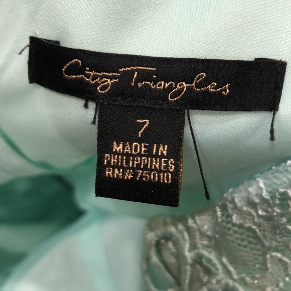 City Triangles Formal Maxi Dress Size 7 Pastel Aqua Blue Floral Lace Rhinestones - Picture 7 of 9
